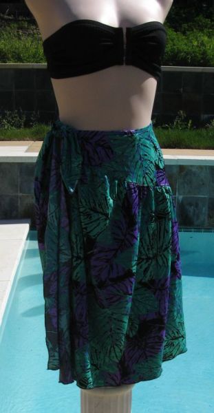 Vintage Catalina Green & Purple Sarong Style Wrap Skirt Cover Up M